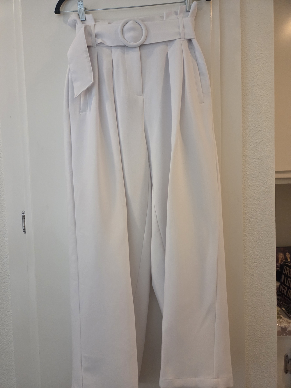 Adrianna Papell White High-Waist Wide Leg Pants with Belt